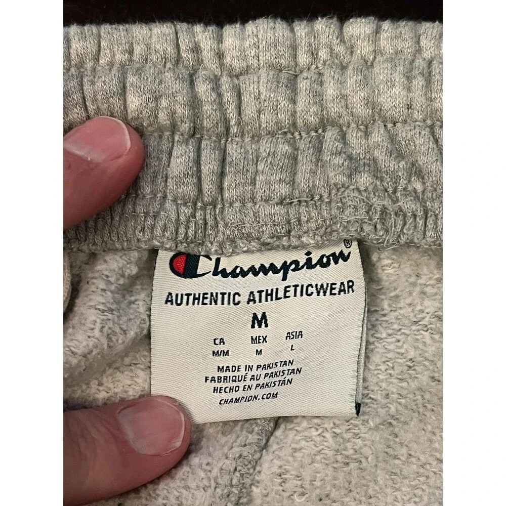 Champion Sweatpants Mens Medium Gray Fleece Jogger Pants Script Logo Athletic